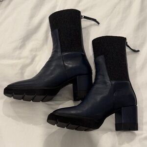 Elegant Navy and Black Heeled Boots